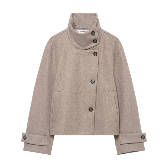 Damen Kurzjacke im Boxy-Cut aus Wollmix mit hohem Stehkragen und asymmetrischer Knopfleiste Nord Taschen