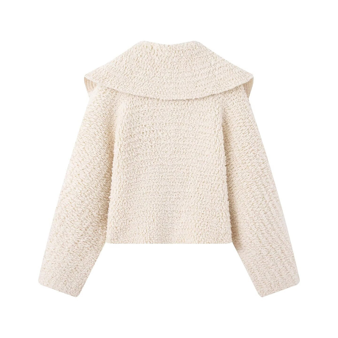 Damen Teddy-Fleece Kurzjacke mit weitem Umlegekragen und durchgehendem Reißverschluss Nord Taschen