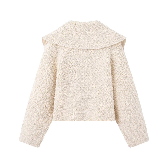 Damen Teddy-Fleece Kurzjacke mit weitem Umlegekragen und durchgehendem Reißverschluss Nord Taschen