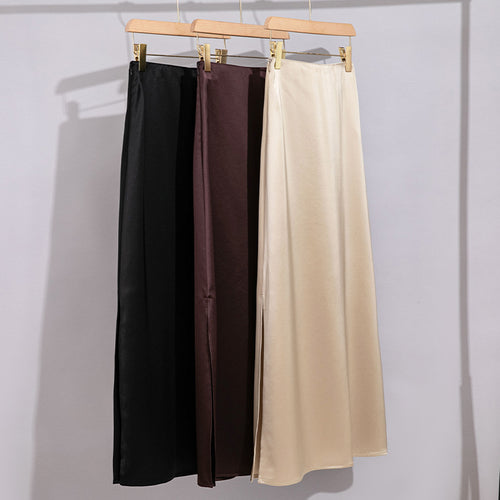 Damen Langer eleganter Satin-Biaisrock mit hohem Bund und fließender Silhouette Nord Taschen