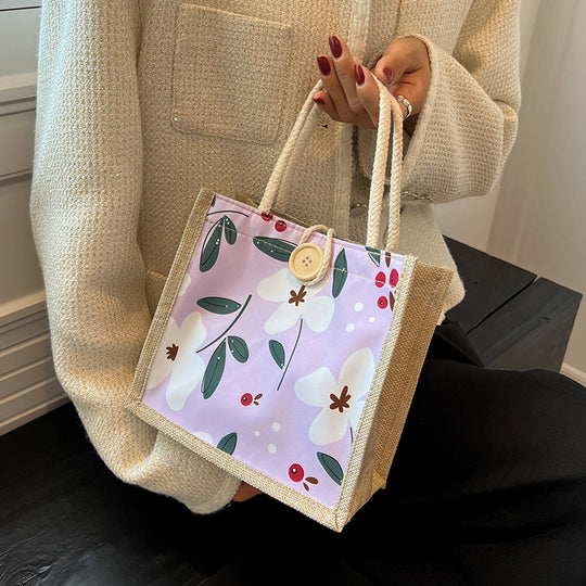 Damen komfortable Jute-Tragetasche mit floralem Design Nord Taschen
