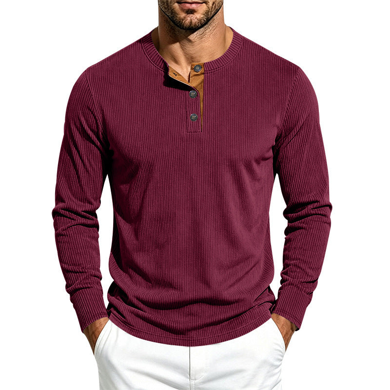 Herren Langärmeliges Rippstrick-Henley-Shirt mit Knopfleiste und Rundhalskragen Nord Taschen