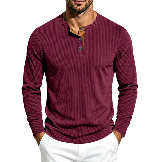 Herren Langärmeliges Rippstrick-Henley-Shirt mit Knopfleiste und Rundhalskragen Nord Taschen