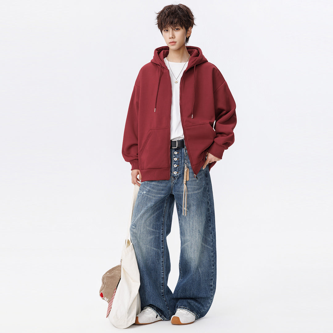Unisex Oversize Kapuzen-Sweatjacke mit durchgehendem Reißverschluss, Kängurutaschen und gerippten Bündchen Nord Taschen