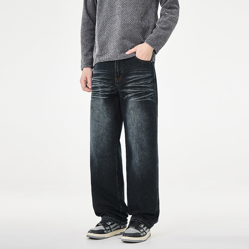 Herren Weite Vintage-Denim-Jeans mit Falteneffekt und tiefer Leibhöhe Nord Taschen