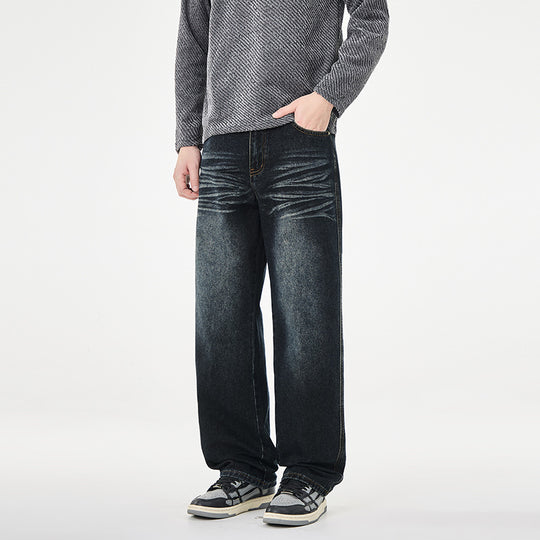 Herren Weite Vintage-Denim-Jeans mit Falteneffekt und tiefer Leibhöhe Nord Taschen