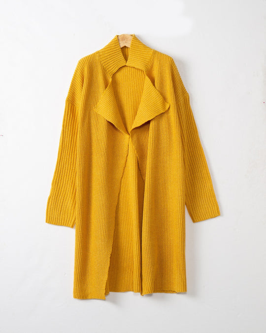 Damen langer offener Rippstrick-Cardigan mit weitem Schalkragen Nord Taschen
