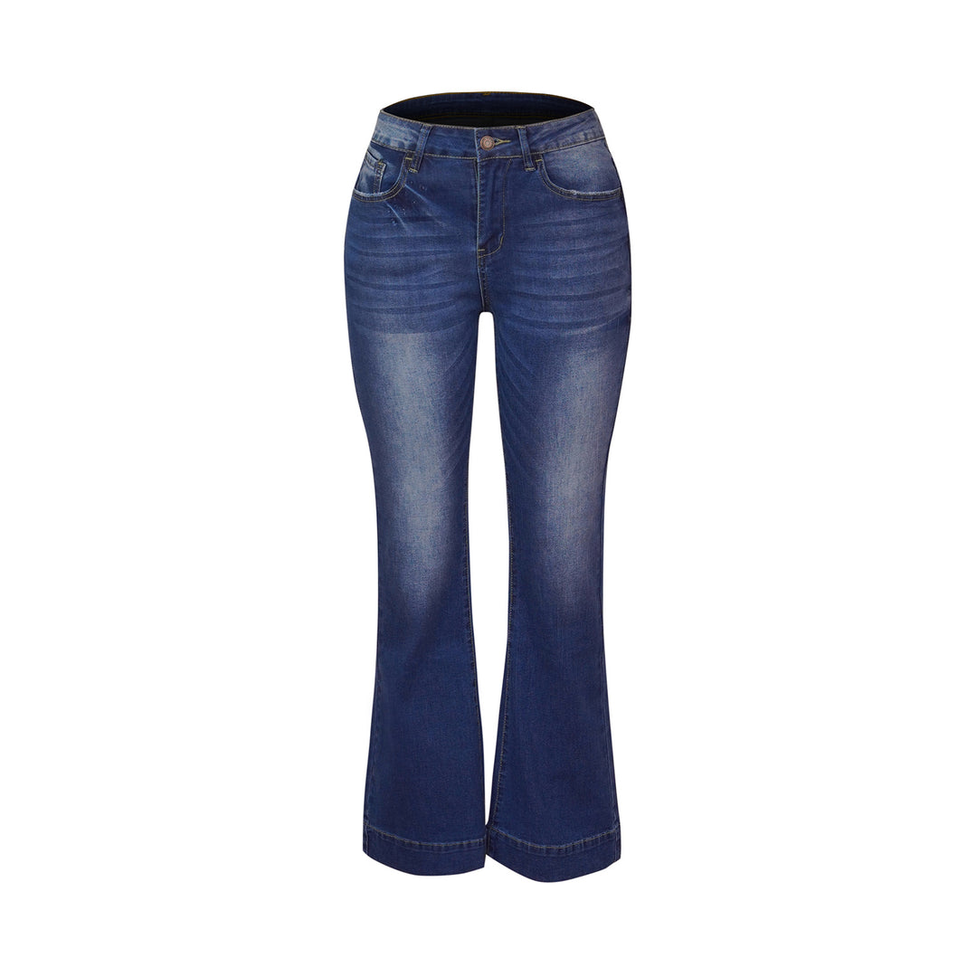 Damen High-Waist Schlagjeans mit tailliertem Schnitt und dekorativer Vordernaht Nord Taschen