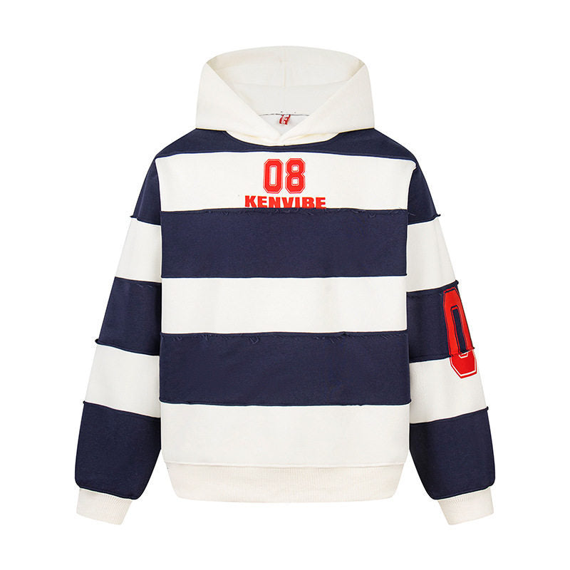 Damen Gestreifter Kapuzenpullover im Oversize-Sportstyle mit College‑Print Nord Taschen