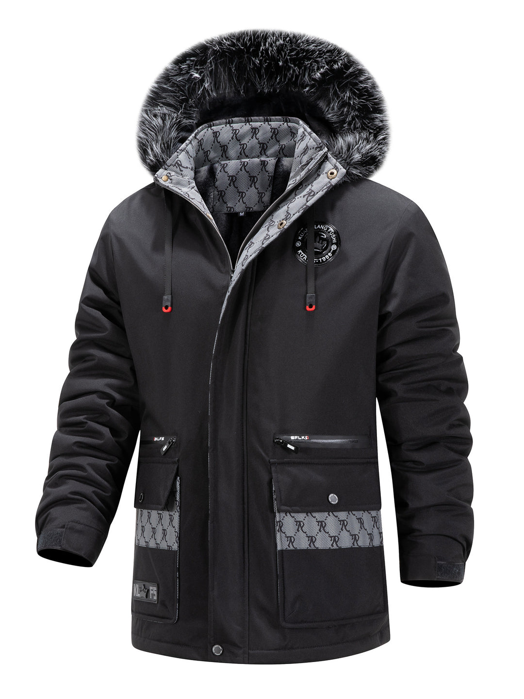 Herren Langer Thermo-Parka mit Kapuze, Logo-Innenfutter und Multifunktions-Taschen Nord Taschen