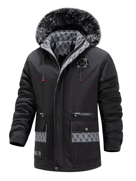 Herren Langer Thermo-Parka mit Kapuze, Logo-Innenfutter und Multifunktions-Taschen Nord Taschen