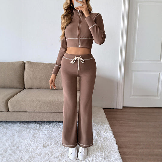 Damen Elegantes Sportliches Set mit hohem Kragen und elastischem Bund Nord Taschen