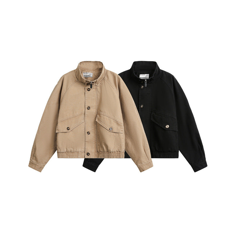 Unisex Kurz geschnittener Boxy-Canvas-Blousonjacke mit Funnelkragen, Aufgesetzten Klappentaschen und Elastischem Saum Nord Taschen