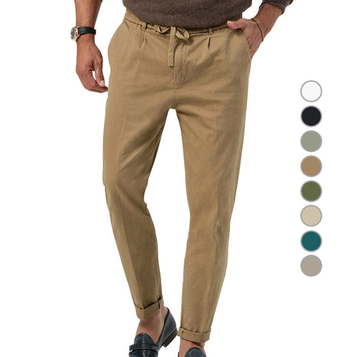 Herren Tapered Leinen-Baumwoll-Hose mit Elastikbund, Tunnelzug und Bündchen Nord Taschen