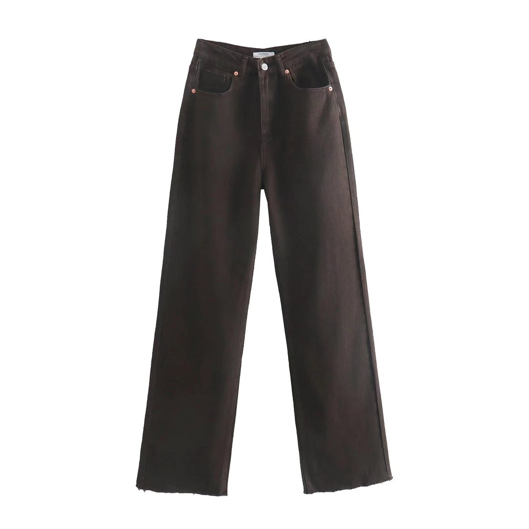 Damen Hochtaillierte weit geschnittene Jeans mit weitem Bein, hoher Taille und rohem Saum Nord Taschen