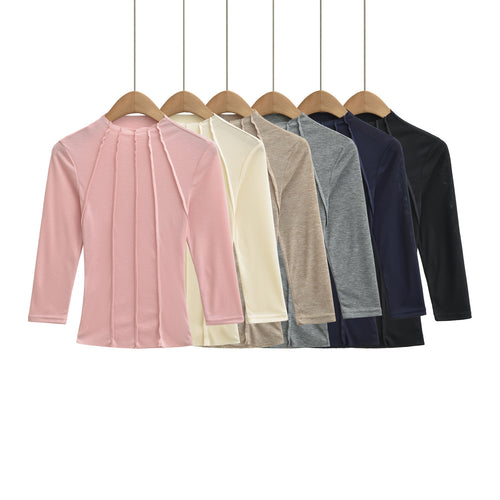 Damen Figurbetontes Langarmshirt mit Stehkragen und Zier-Volants Nord Taschen