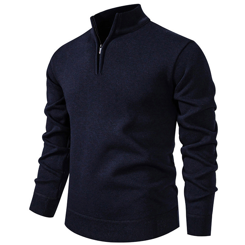 Herren Slim-Fit Feinstrickpullover mit kurzem Reißverschluss, Stehkragen und geripptem Bund Nord Taschen