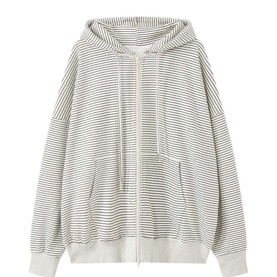 Damen Oversize Kapuzenjacke mit Reißverschluss und feinem Streifenmuster Nord Taschen