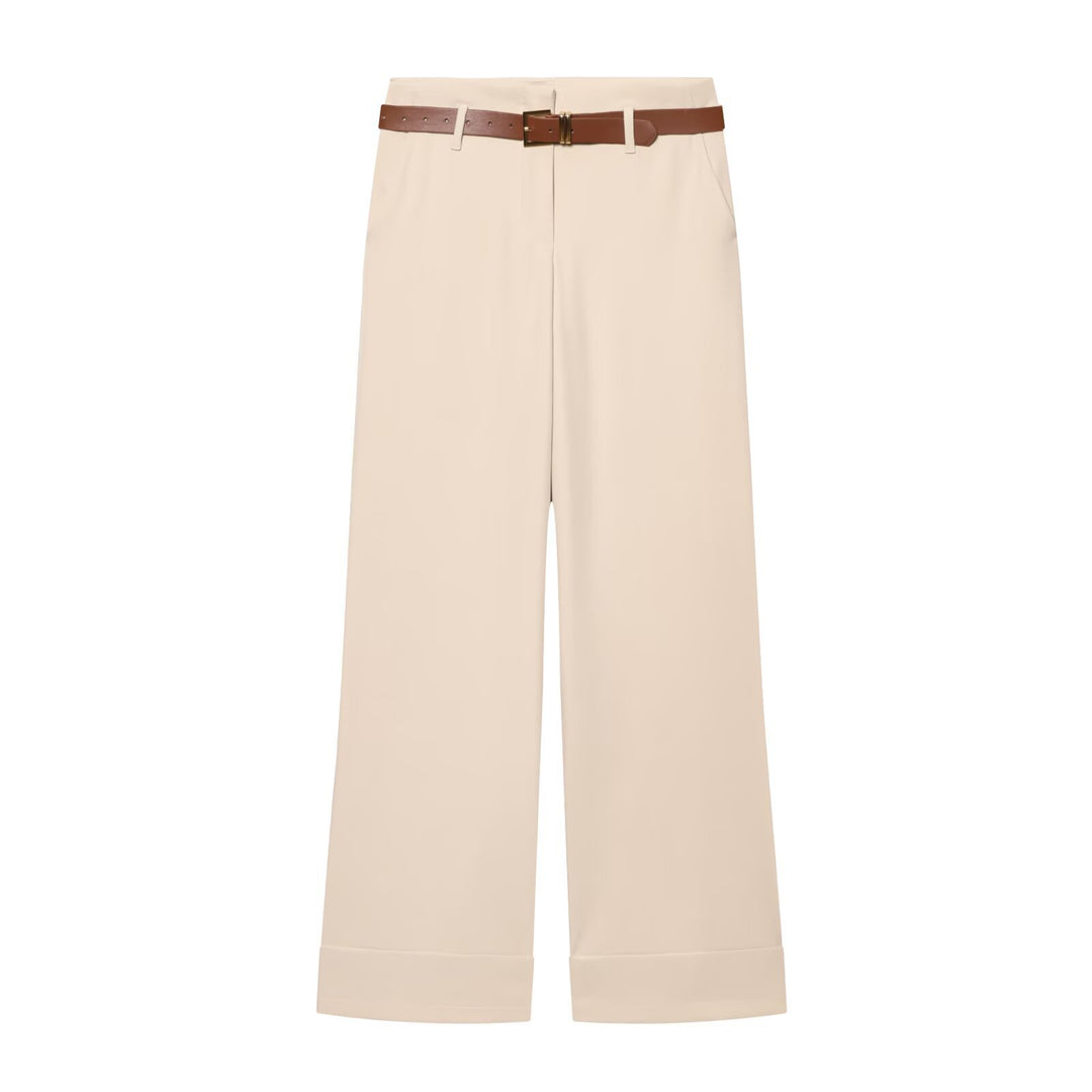 Damen Hochtaillierte Wide‑Leg‑Hose mit Bügelfalte, Gürtelschlaufen und verdeckter Knopfleiste Nord Taschen