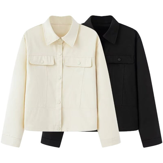 Damen Kurz geschnittene Boxy-Overshirtjacke aus veganer Lederoptik mit Pattentaschen und Druckknopfverschluss Nord Taschen