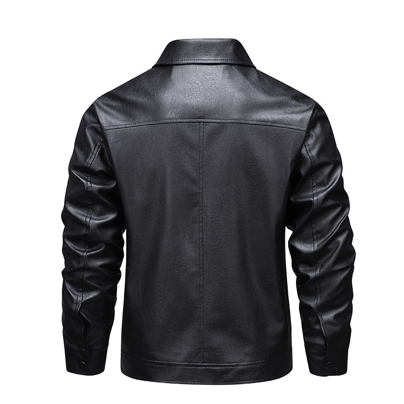 Herren Slim-Fit Kunstleder-Blouson im Vintage-Flight-Style mit Hemdkragen und Reißverschluss Nord Taschen