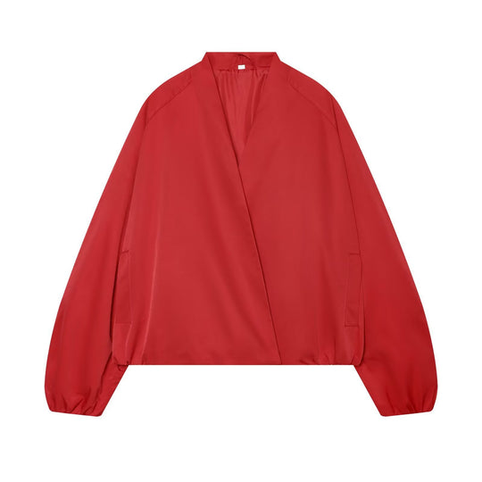 Damen Leichte Cropped Bomberjacke im Oversize‑Look mit offenem Schalkragen Nord Taschen