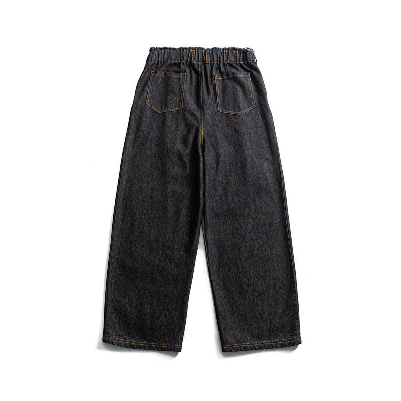 Unisex Weite Denim‑Hose mit elastischem Bund, Kordelzug und Plissee‑Falten Nord Taschen