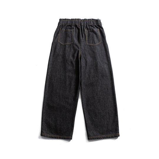 Unisex Weite Denim‑Hose mit elastischem Bund, Kordelzug und Plissee‑Falten Nord Taschen