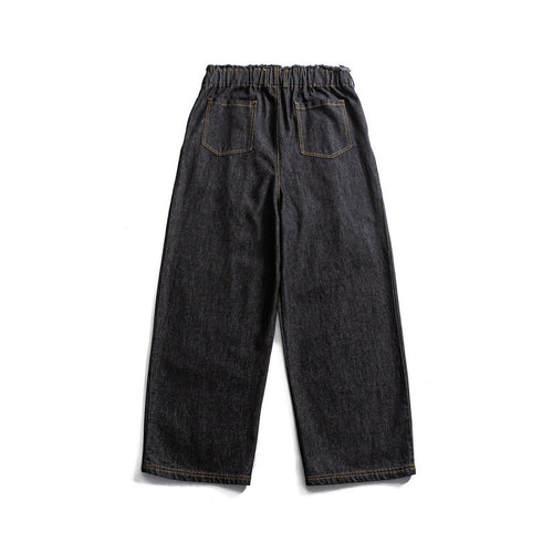 Unisex Weite Denim‑Hose mit elastischem Bund, Kordelzug und Plissee‑Falten Nord Taschen