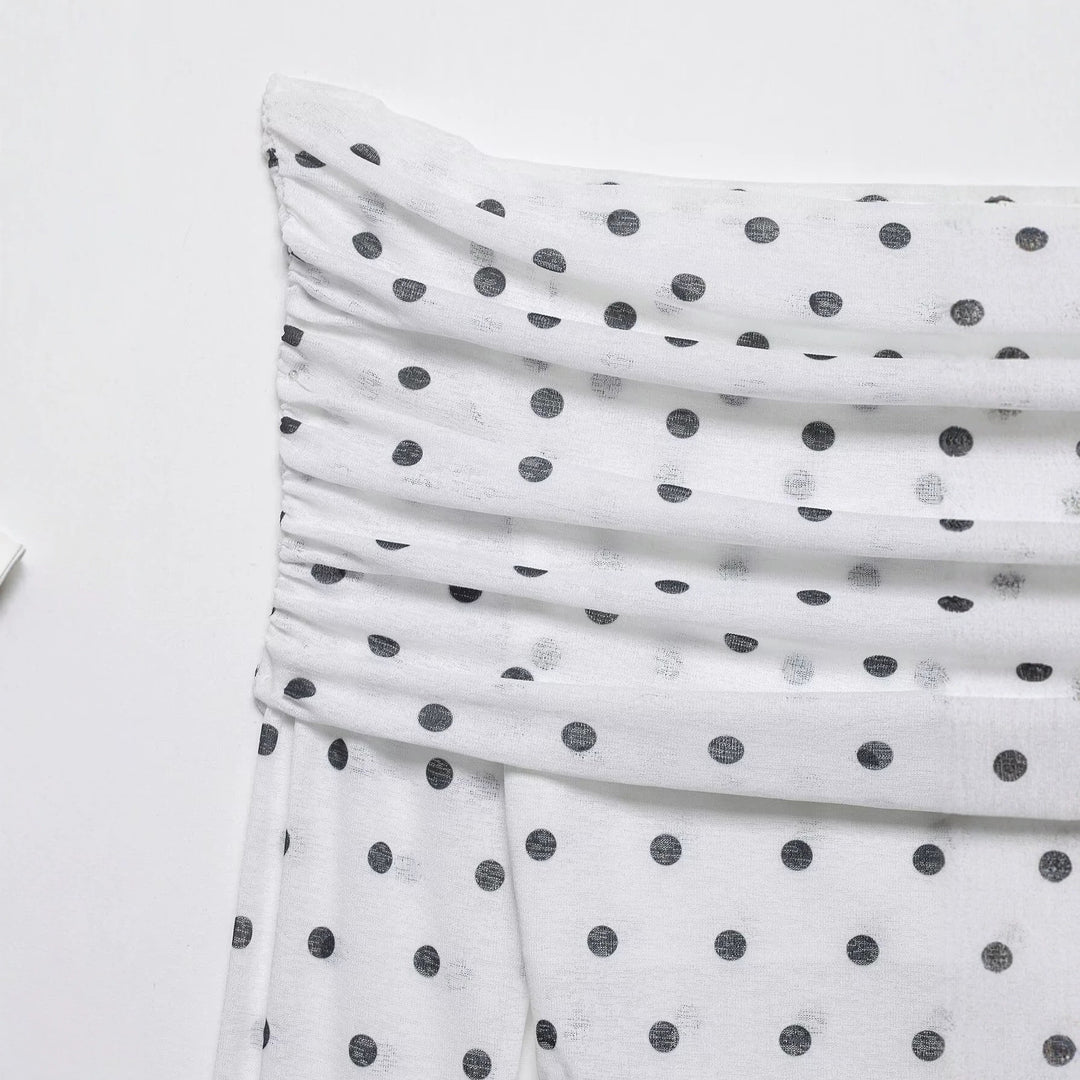 Damen Schulterfreies Langarm-Top mit Wasserfallkragen und Polka-Dot-Print Nord Taschen