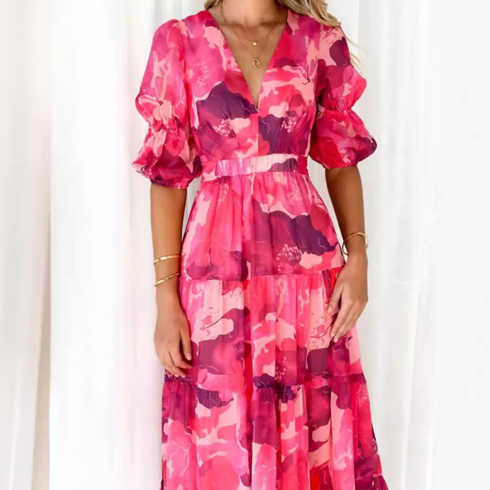 Damen nan mehrlagiges Maxikleid im Volant‑Stufenlook mit V‑Ausschnitt und geraffter Empire‑Taille