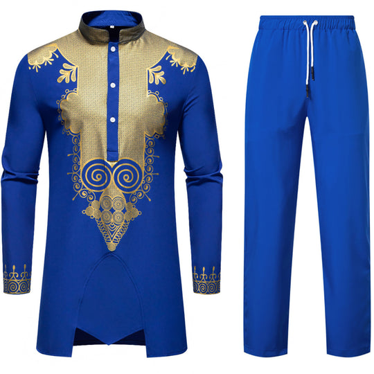 Herren Traditionelles Tunika-Set mit Mandarinkragen und goldverzierten Ornamenten Nord Taschen