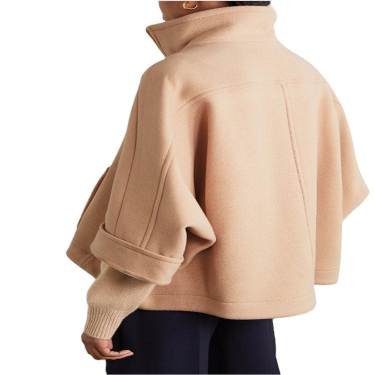 Damen Kurzcape-Jacke aus Wollmix mit Stehkragen und Reißverschluss Nord Taschen