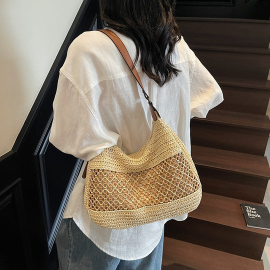 Damen Hobo-Tasche aus geflochtenem Naturmaterial mit einzigartiger Struktur Nord Taschen