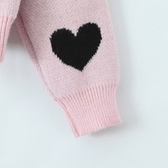 Damen Herz-Intarsien-Pullover mit Rundhalsausschnitt und legerer Passform Nord Taschen