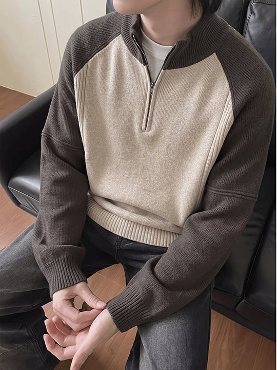 Herren Halbzip-Pullover mit Strickmuster Nord Taschen