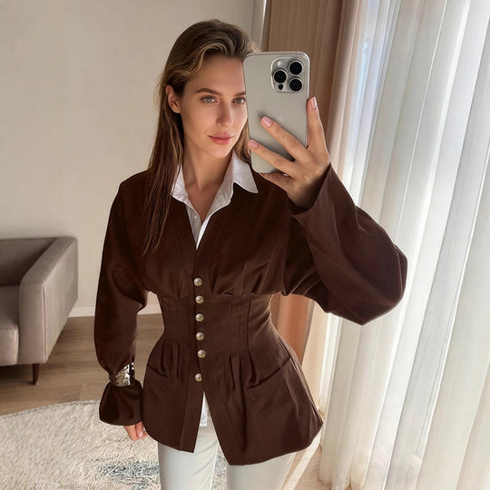 Damen taillierter Korsett-Blazer mit Zierknopfleiste Nord Taschen