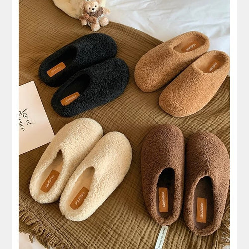 Damen Kuschelige Teddy-Filz Hausschlappen mit geschlossener Kappe und gepolstertem Fußbett Nord Taschen