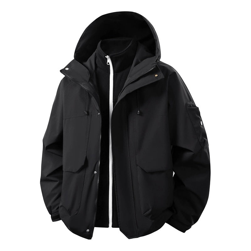 Herren Wasserabweisende Doppeljacke mit abnehmbarer Fleece‑Innenjacke und Kapuze Nord Taschen