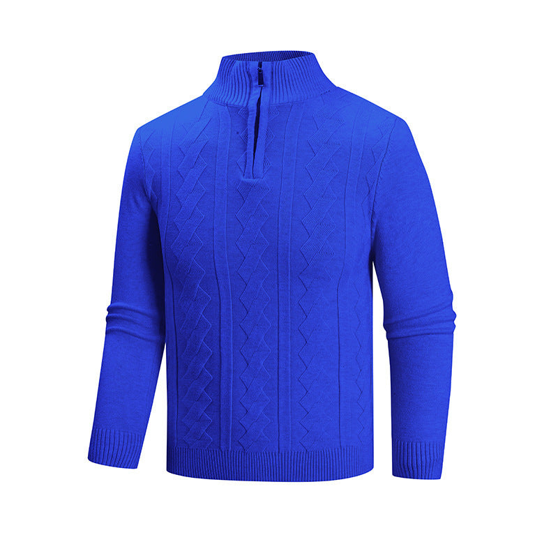 Herren Feinstrick-Halbzipp-Pullover mit Zopfmuster und Stehkragen Nord Taschen