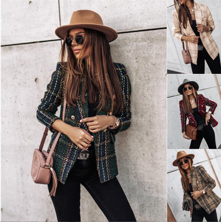 Damen Tweed-Blazer im Glencheck mit doppelreihiger Knopfleiste Nord Taschen
