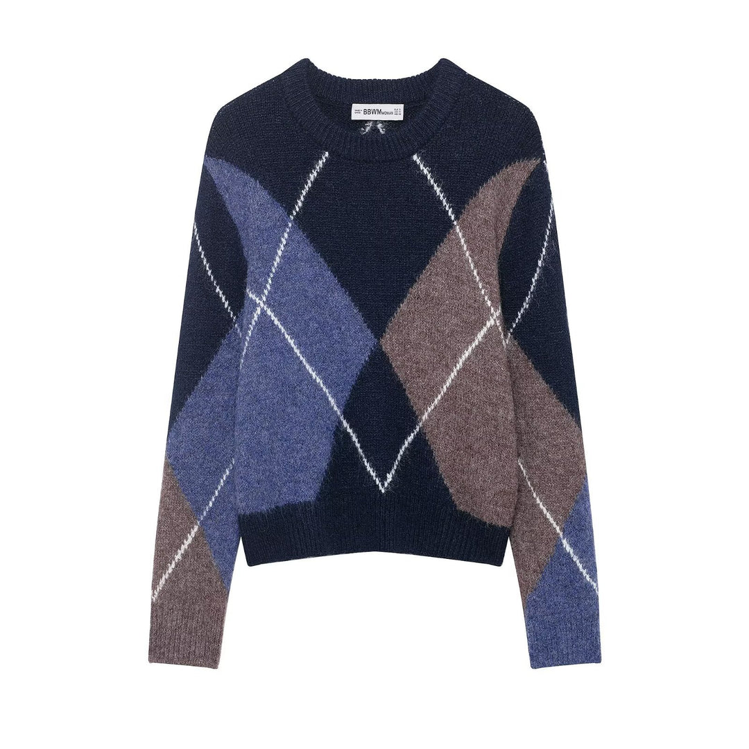 Damen Oversized Rautenstrickpullover mit Mohaireffekt Nord Taschen
