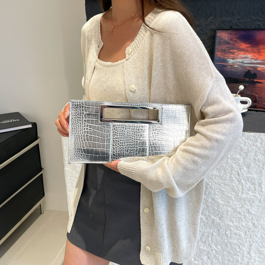 Damen elegante Clutch im Krokodil-Look mit modernem Edelstahlverschluss Nord Taschen