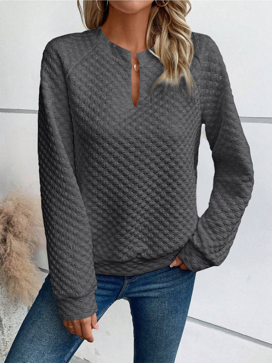 Damen Gesteppter Kuschel-Pullover mit Schlitzkragen Nord Taschen