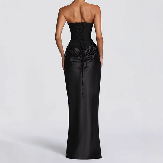 Damen Elegantes Langarm-Maxikleid mit raffinierten Drapierungen