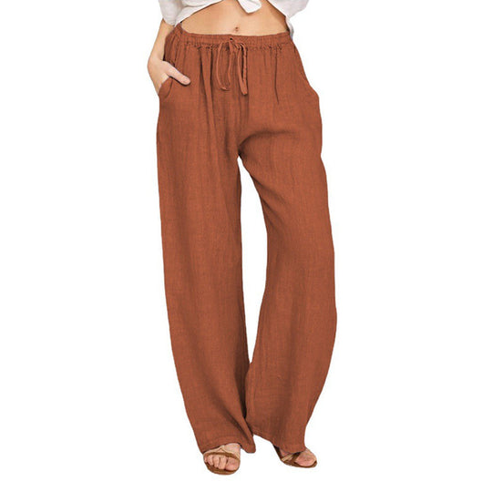 Damen Sommerliche Leinen-Palazzohose mit elastischem Bund, Seitentaschen und weitem Bein Nord Taschen