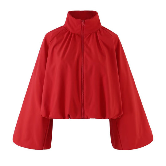 Damen Kurzes Cape‑Blouson mit Stehkragen, weiten Trompetenärmeln und Reißverschluss Nord Taschen