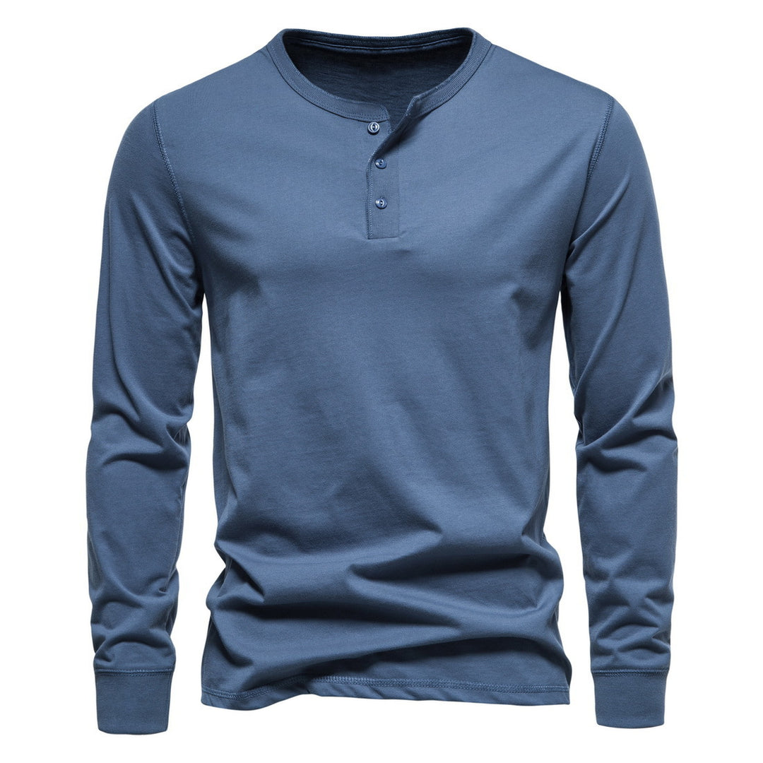 Herren Langärmliges Henley‑Shirt aus Baumwollmix mit dreifacher Knopfleiste und schmaler Silhouette Nord Taschen