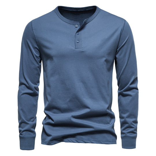 Herren Langärmliges Henley‑Shirt aus Baumwollmix mit dreifacher Knopfleiste und schmaler Silhouette Nord Taschen