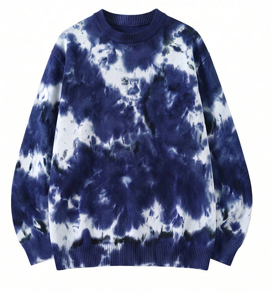 Herren Oversized Batik-Pullover mit Rundhalsausschnitt und Rippbündchen Nord Taschen
